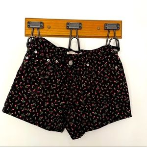 Levi’s Black Denim Shorts with pink flowers mid length size 26